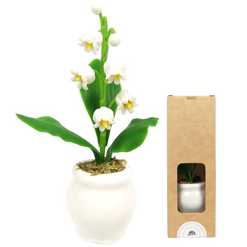 Four Leaf Clover Plant Car Decor For Dashboard, Cute Flowers Plants Potted Mini Car Ornaments, Desktop Miniature Pottery Planter Dashboard Decoration, Cars Accessories (Lily of the Valley)