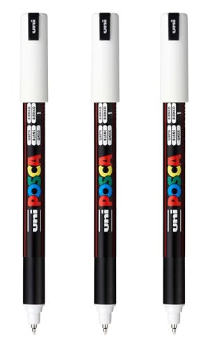 posca PC-1MR Water-Based Paint Markers, Extra Fine Tip (0.7mm), White, 3 Count
