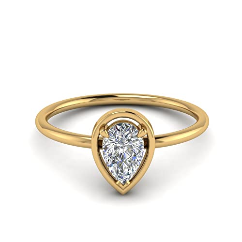 Bague solitaire diamant poire en or jaune pour fiançailles élégantes