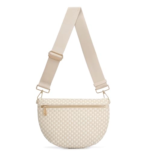 Image of Woven Crossbody Bags For Women, Checkered PU Waist Pack Travel Sling Bag