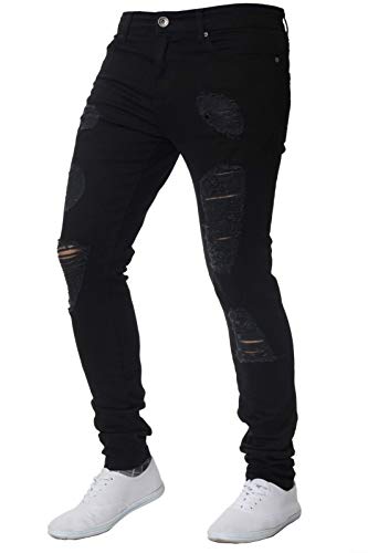 chouyatou Men's Distressed Tapered Leg Ripped Holes Long Denim Pants Jeans