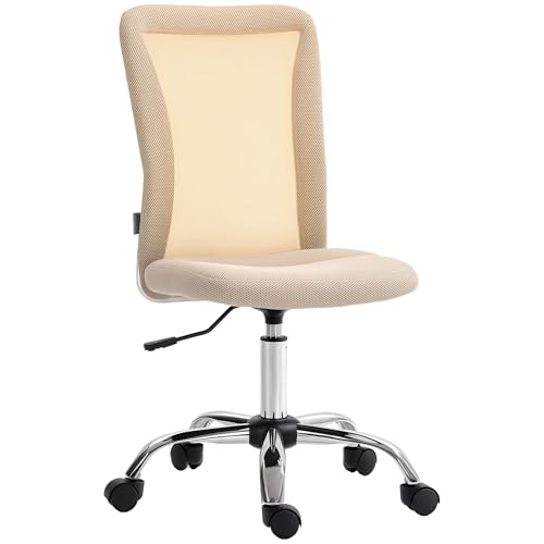 Vinsetto Silla de Oficina de Malla Silla de Escritorio Giratoria sin Brazos con Altura Ajustable Carga 100 kg para Estudio Despacho 43x58x90-100 cm Beige