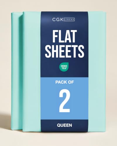 Queen Size Flat Sheet - Pack of 2 Top Flat Bed Sheet Only - Spa Blue