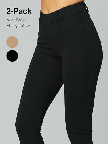 Conceited 2-Pack Stretch Slacks for Women - Wear to Work - Bootcut Dress Pants with Pockets - Khaki, Black - (Medium)4