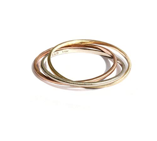 Skinny trinity interlocking rolling three color 14k ring tricolor russian wedding ring intertwined t Skinny trinity interlocking rolling three color 14k ring tricolor russian wedding ring intertwined t