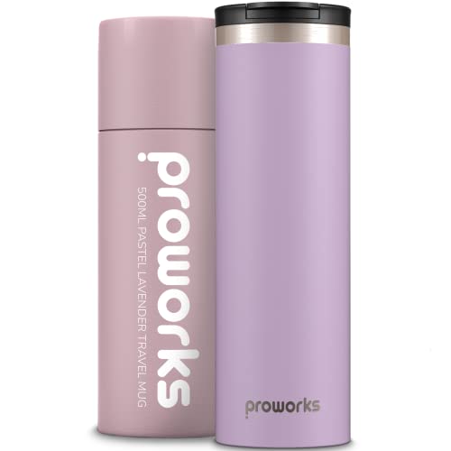 Proworks 500ml Tazas Termo Cafe | Prueba de Fugas Acer Taza Termica para Bebidas Frías y Calientes | Reutilizable y sin BPA Termo Cafe para Llevar Acero Inoxidable Taza - Lavanda Pastel Cover