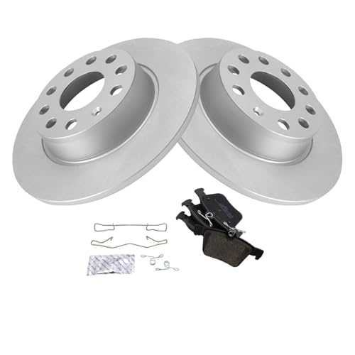 Image of TRQ Rear Brake Pad and Rotor Set Ceramic G Coated 272mm Rotors Compatible with 2015-2020 Audi A3 2015-2018 A3 Quattro 2016-2018 A3 Sportback e-tron 2015-2019 Volkswagen e-Golf