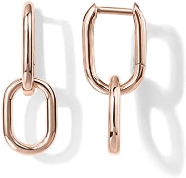 PAVOI 14K Gold Convertible Link Huggie Earrings for Women | Paperclip Link Statement Earrings | Cubic Zirconia Two-Toned Rope Drop Dangle Earrings