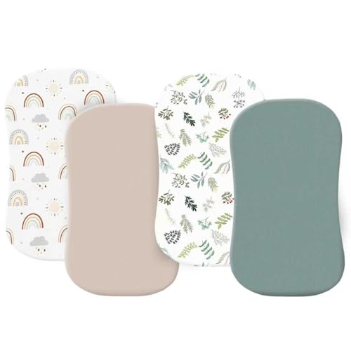 Image of 4 Pack Bassinet Fitted Sheets 18" x 30" Fit for Halo BassiNest Swivel Sleeper and 4moms Mamaroo Sleep, Soft and Skin-Friendly, Mint Green and Color Rainbow