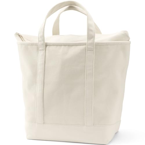 Image of Lands' End Zip Top Long Handle Canvas Tote Bag