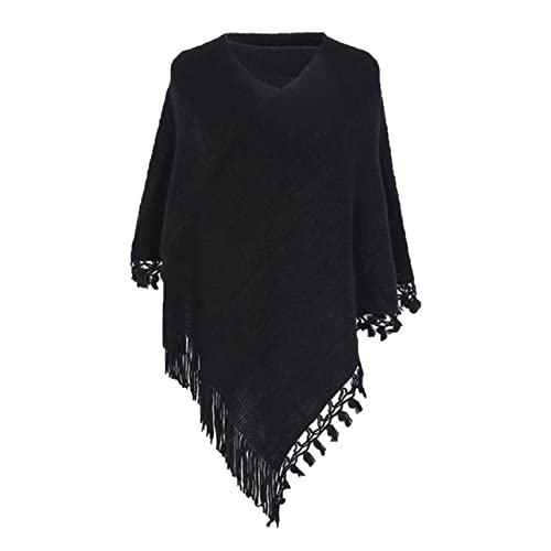 Generisch -2025 para mujeres con borlas bufanda de punto bufanda con flecos envoltura pashminas suéter suéter capa regalos para mujeres toallitas desinfectantes de manos para viajes, Negro , talla