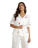 Fabindia Camiseta bordada a mano de lino y algodón blanco, blanco, 36