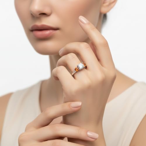 Image of Choose Your Gemstone Classic Three Stone Ring 925 Sterling Silver Round Shape 3 Stone Engagement Rings Everyday Jewelry Wedding Jewelry Handmade Gifts for Wife US Size 4 to 12