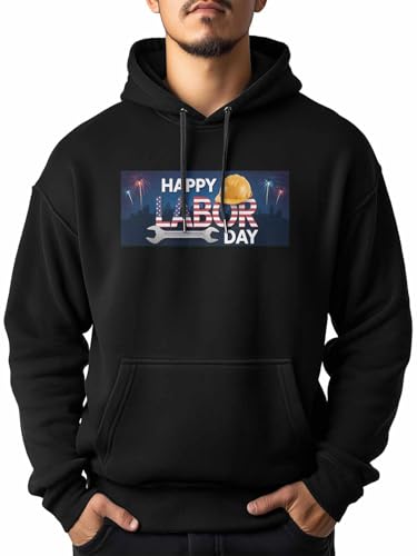 HAPPY LABOR DAY Hoodie for Men, Striped Star Night Sky