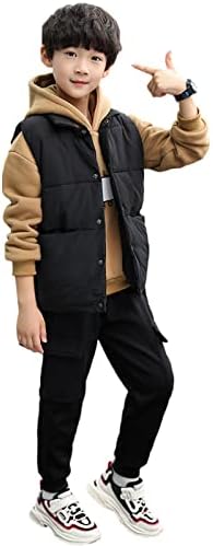 amropi Boy's Hoodie Tracksuit Set Pullover Sweatshirt Vest Top Jogging Pants 3 Pieces Sweatsuit for Age 3-12 Years 3 31eaYiZluvL. AC