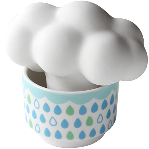 スウセラ 卓上 加湿器 + カップセット (気化式 × エコ加湿) 吸水性・蒸発性のある陶器 [(雲)約12.3x7.8x11.2cm / (カップ)約直径8.3x高さ6cm] ホワイト グリーンカップ