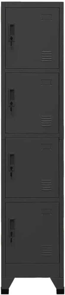 Anthracite Steel Tall Locker Cabinet with 4 Secure Locking Doors and 4 Roomy Compartments for Office Storage and Utility Room Organization
