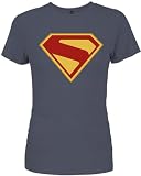 Mad Engine Superman Supergirl Movie Logo Symbol Shield Womens Juniors T-Shirt(MD, Navy Heather)