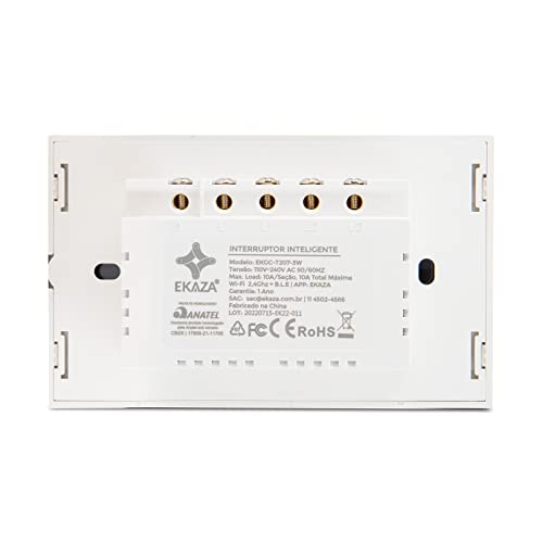 EKAZA Interruptor Inteligente, Touch, Wifi+BLE, 3 botões, Branco, Compativel com Google home e Alexa
