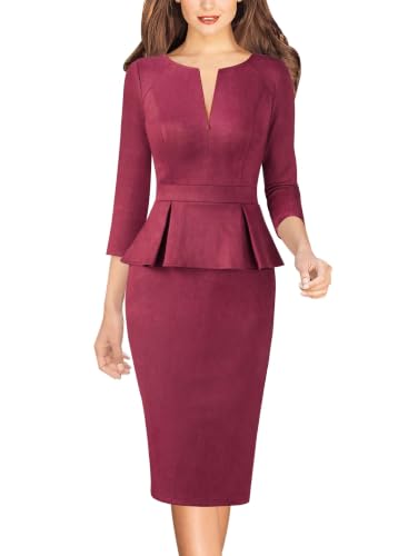 Image of VFSHOW Womens Work Business Office Front Zipper Peplum Church Sheath Dress
