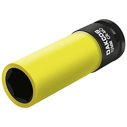 DAKCOS 19mm Impact Socket Set - 1/2 Inch Drive, 6 Point Cr-Mo Metric Protective Lug Nut Socket with Plastic Sleeve