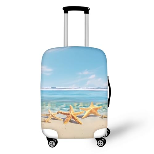 HUGS IDEA Beach Starfish Suitcase Protector Ocean Theme Luggage Cover with Zipper Closure Lightweight Polyester Scratch-Resistant Travel Covers for Women