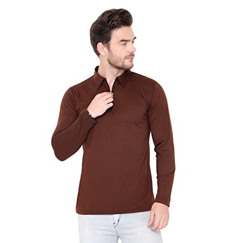 Image of Men's Cotton Blend Full Sleeve Zip Neck Polo T-Shirt (Pack of 1)