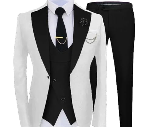 Mens Solid Color Three Piece Suit Notch Lapel Blazer Vest and Pants Slim Fit Groom Wedding Tuxedo3