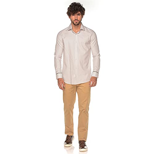 Camisa Social Manga Longa Slim Algodão Trabalhado Clássica