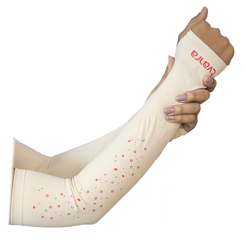 Image of TVARRA Anti-Tan Fingerless Arm Sleeves for Women|UV Protection Hand Cover Sleeves for Bike Riding, Running & Outdoor Use,Dust & Summer Protection Arm Sleeves for Girls (Petals Design)