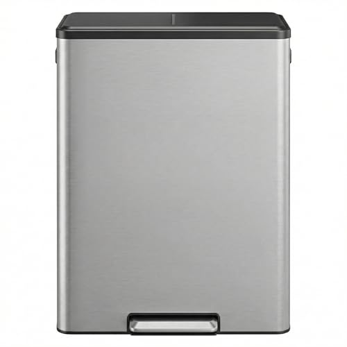 GarveeHome 60L/16 Gallon Dual Compartment Step Trash Can with Silent-Close Lid – Stainless Steel Recycling Bin for Kitchen, Office, Living Room – Odor Control & Pet-Proof Design