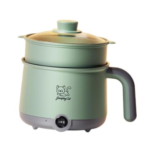 WeiLaiKeQi 高性能電気鍋 8L ラーメン調理器、蒸し器付き、多機能麺鍋, 灰緑