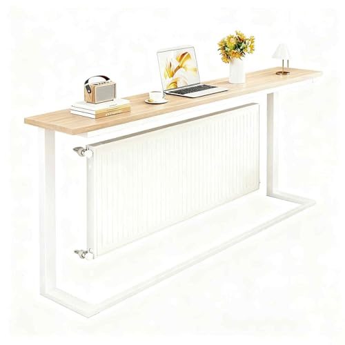 多機能ラジエーターシェルフ、ラジエーターカバーシェルフ、無垢材と厚みのあるスチールフレーム、省スペースデスクトップ、ホームオフィス用、放熱性に優れた頑丈な放熱性(Beige,160cm/63in)