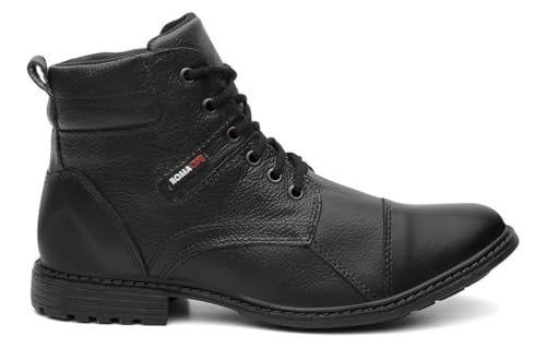 Bota Coturno Casual em couro solado costurado Homem moderno (40, Preto)