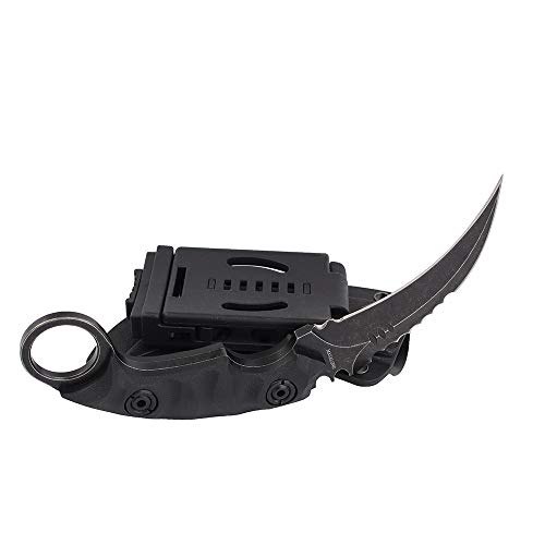 Image of MASALONG Outdoor Survival claw Tactical teeth Knife Double edged sharp Fixed Blade Knife With Sheath (5CR Black Stone wash Black handle)