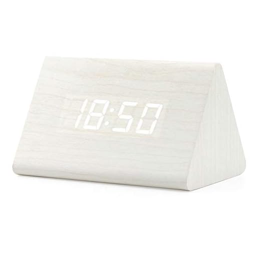 OCT 17 Wooden Wood Clock, New Version LED Alarm Digital Desk Clock Adjustable Brightness, Alarm