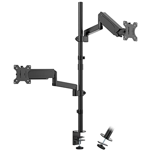 WORLDLIFT Monitor Halterung 2 Monitore Vertikale (88cm Stange) Eingebaute mechanische Feder Stange höhenverstellbar für 17'-32' Zoll Bildschirme VESA 75/100 9 kg Tragfähigkeit