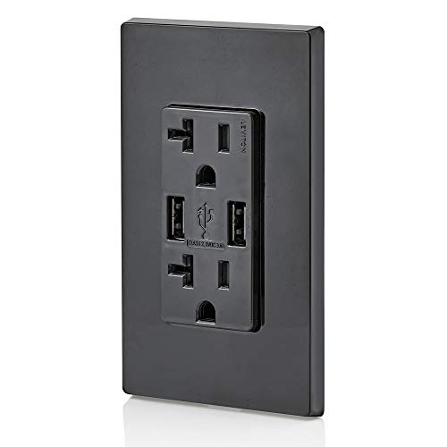 Leviton T5832-B Type-A USB in-Wall Charger with 20A Tamper-Resistant Outlet, USB Charger for Smartphones Black - Image 4