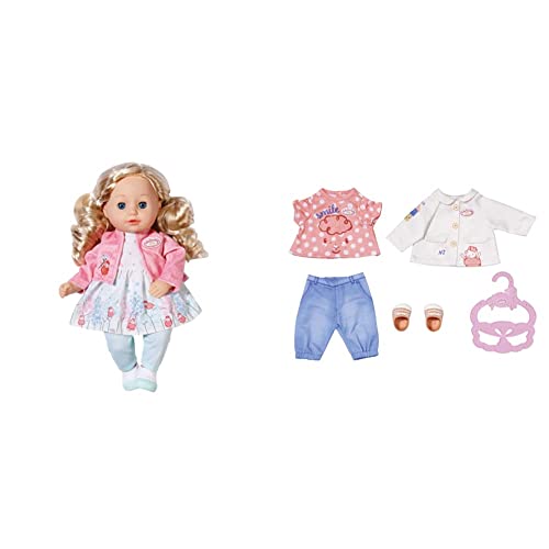 Zapf Creation 706480 Baby Annabell Little Sophia 36cm & 704127 Baby Annabell Little Spieloutfit 36 cm - Puppenoutfit mit Bluse, Jacke, Hose, Schuhe und Kleiderbügel