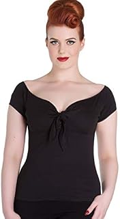 Hell Bunny Bardot Rockabilly 50's Blouse Jersey Top - Red (M)
