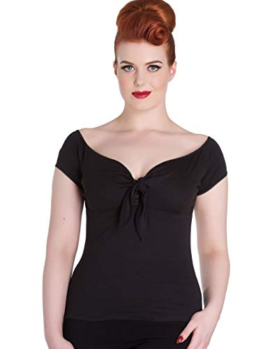 Hell Bunny Bardot Rockabilly 50's Blouse Jersey Top - Red (M)