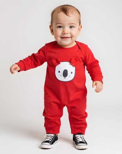 Image of 100% Cotton Animal face Print with 3D ears Rompers Sleepsuits Jumpsuit Night Suits for Infants Newborn Baby Boys & Girls