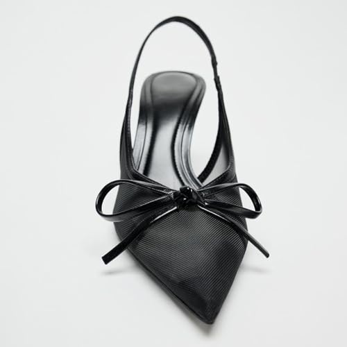 Bow Mesh Slingback Heels for Women Pointed Toe Kitten Pumps Slip On Casual Work Stiletto Heels Sexy Dress Shoes Closed Toe Heeled Sandals (Black,5.5) by SAFECAMS - Used condition - Image 3