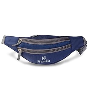 Numbiz Waist Bag Travel Handy Hiking 3 Zips Belt Pouch Money Cards Phone Sports Bag Bum Bag Men & Women Polyester (Navy…
