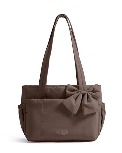 Image of BAGSMART Crush Bow Tote Bag for Women, Puffer Travel Work Yoga Laptop Bag | Large Bow Tote Fits 40oz Tumbler, 15.6 inch Laptop, Yoga Mat Sleeve, Waterproof Pocket, Travel Work Swim Gym Mom Shoulder Handbag