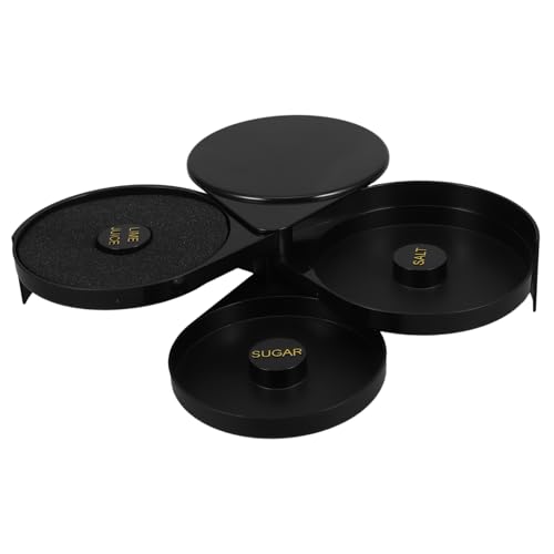 GARVALON Caja de condimentos de plástico. bordeador de cóctel bandeja de condimentos para cócteles Azúcar para bordear copas de cóctel. cajas de condimentos de sal el plastico Black
