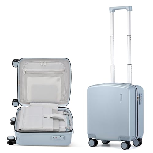 Image of Hanke 16 Inch Underseat Small Carry On Luggage, Hard Shell with TSA Lock | PC Hard Shell, 14 inch Padded Laptop Pocket, Multi-Compartment, 8 Spinner Wheels, Lightweight, Short Trip