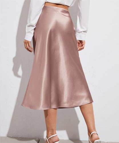 Trend Women's Summer Basic Skirt Zipper Side Solid Satin Skirt For Beach2