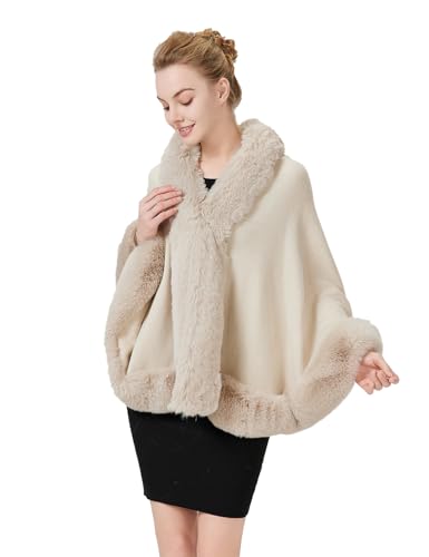 BEAUTELICATE Chal de Pelo Sintético Mujer Bolero Poncho Capa para Invierno Bodas Novia (Beige)