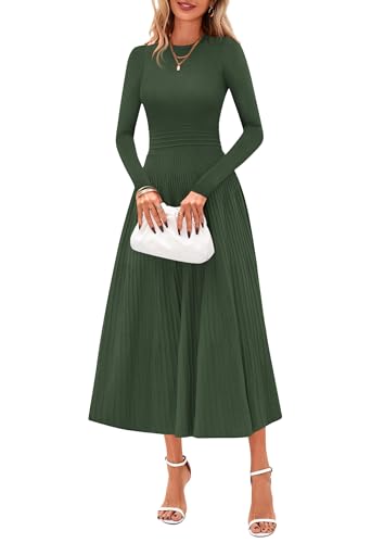 PRETTYGARDEN Fall Dresses for Women 2025 Long Sleeve Work Casual A Line Pleated Cocktail Church Midi Winter Sweater Dress